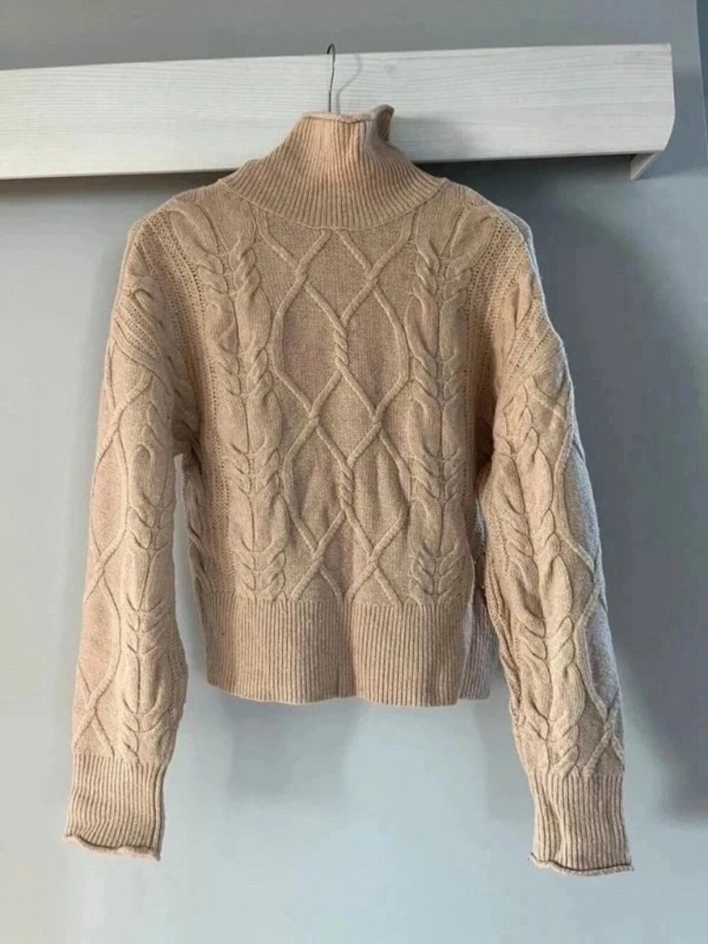Massimo Dutti Beige Wool & Cashmere Cable Knit Turtleneck Sweater Size S